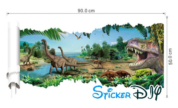Wall sticker สติ๊กเกอร์ติดผนัง 3D Jurassic Park สไตล์ A (กว้าง90cm.xสูง50cm.)