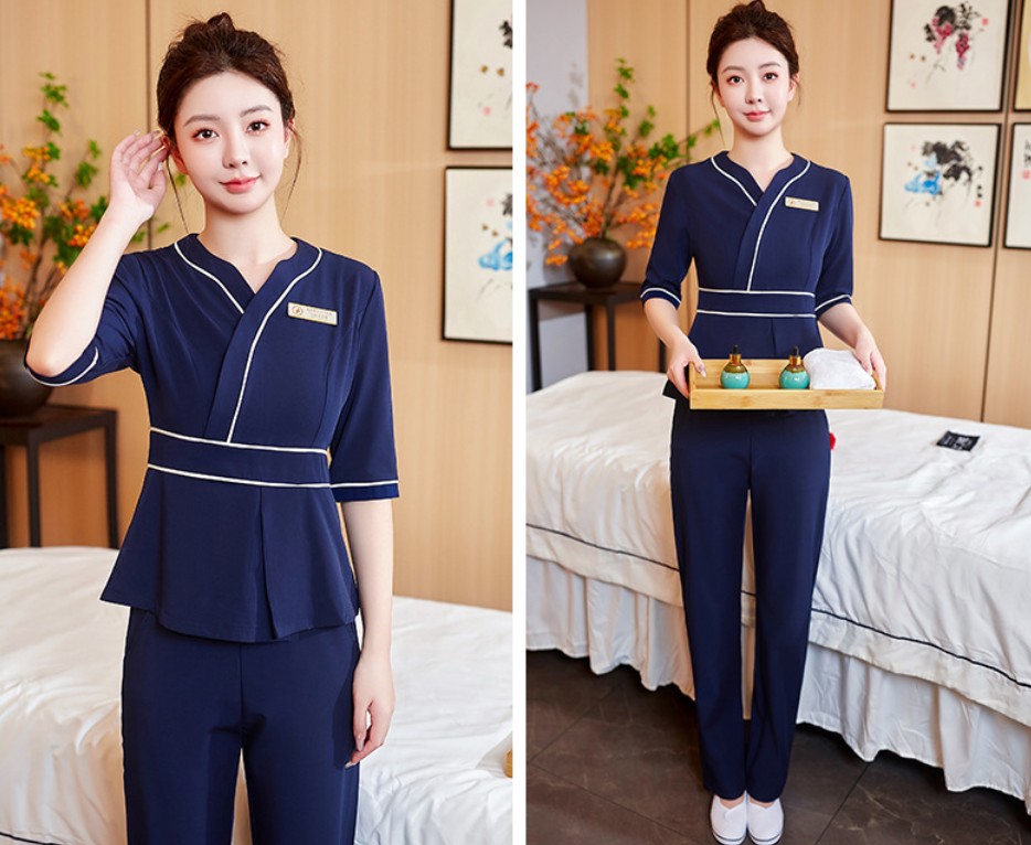 ชุดนวดสปา ชุดพนักงานซาวน่าเสริมสวย ชุดพนักงานนวด สีเขียว สีขาว ไซส์ S-7XL