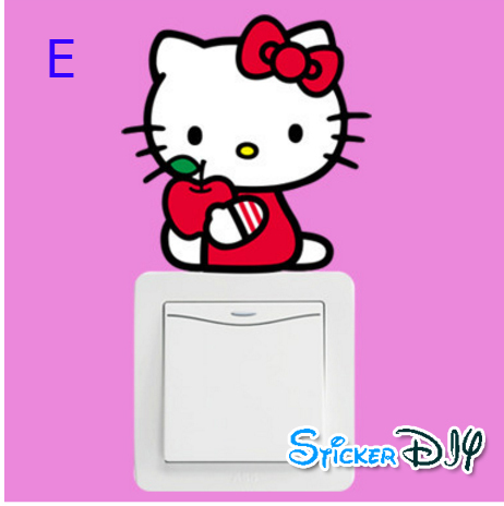 Wall sticker สติ๊กเกอร์ติดสวิตช์ไฟ KITTY typeE (กว้าง9.5cmxสูง10.5cm.)