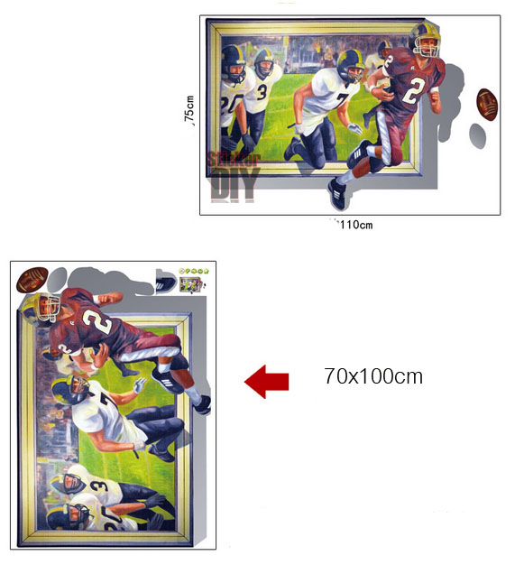 Transparent Wall Sticker สติ๊กเกอร์ติดผนัง 3D นักรักบี้ (กว้าง110cm.xสูง75cm)