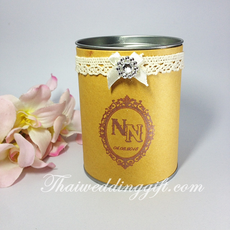 แก้วใส สกรีน 1 สี แพ็คกระป๋องกระดาษกลม ตามแบบ