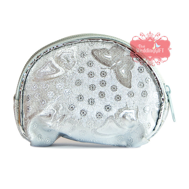 กระเป๋าใส่สตางค์สีเงินหรือสีทอง แพ็คถุงผ้า เลือกสีถุงผ้าได้ พร้อมป้ายชื่อ