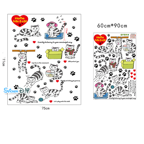 Transparent wall sticker สติ๊กเกอร์ติดผนัง Home has a cat (กว้าง75cm.xสูง111cm.)