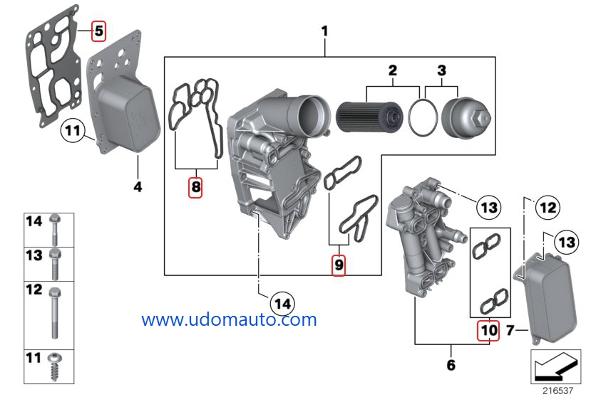 elring ชุดโอริงฐานกรอง BMW เครื่อง N47N / 11428580682, 11428580680, 11428580681, 8580682, 8580680, 8580681