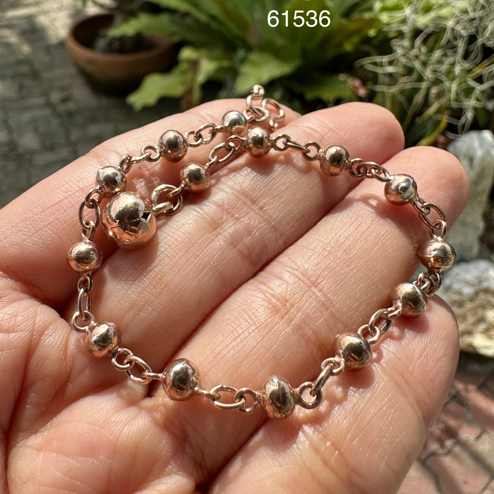 รหัส 61536 สร้อยข้อมือ นาก40 ลายเม็ดประคำ รอบเส้น งานเก่า หลุดจำนำ นน. 6.69 g