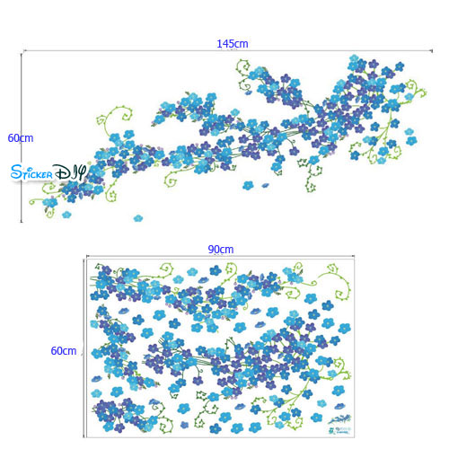 Transparent wall sticker สติ๊กเกอร์ติดผนัง ดอกพลัม สีฟ้า (กว้าง145cm.xสูง60cm.)