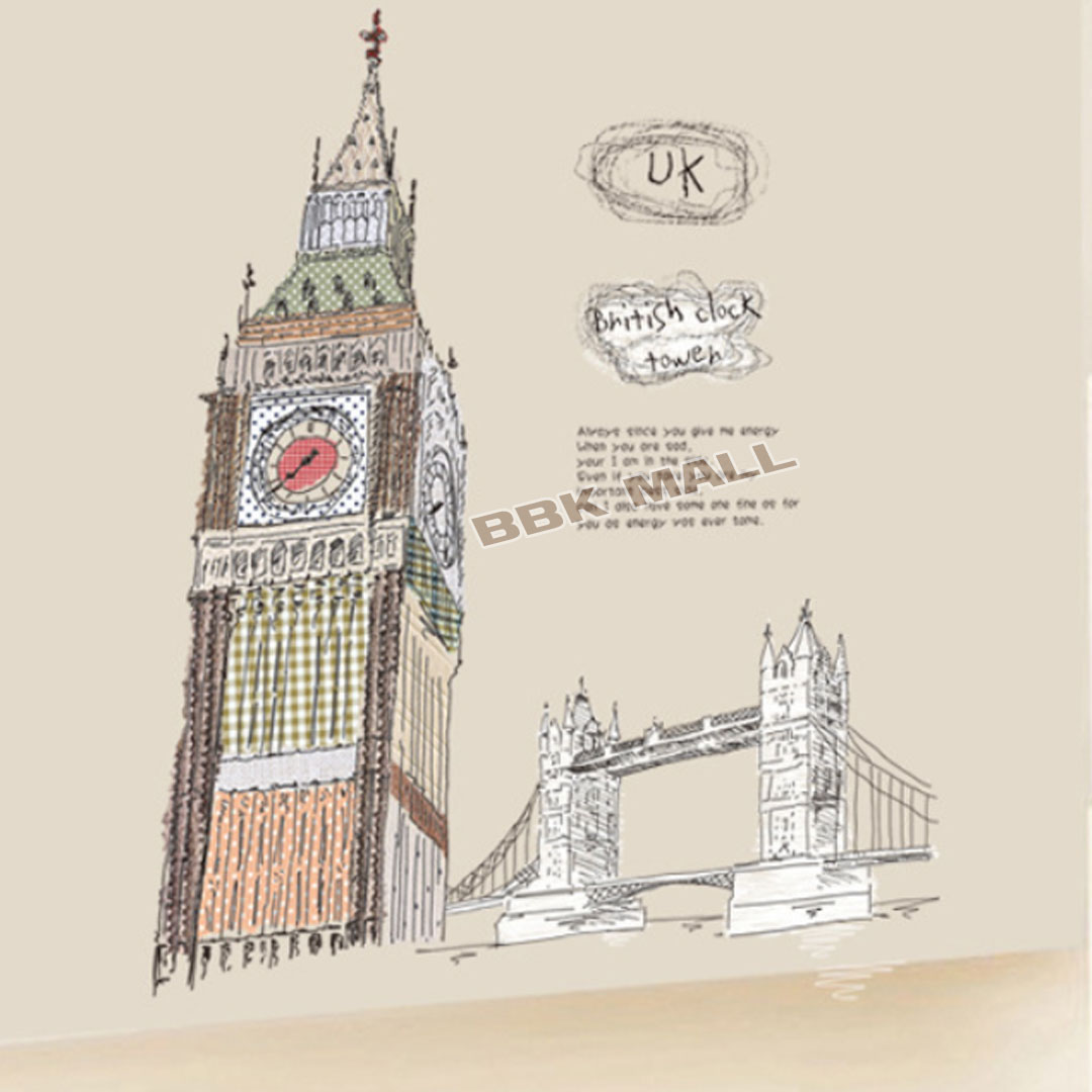 Transparent Wall Sticker สติ๊กเกอร์ติดผนัง British Clock Tower (กว้าง100cm.xสูง100cm.)