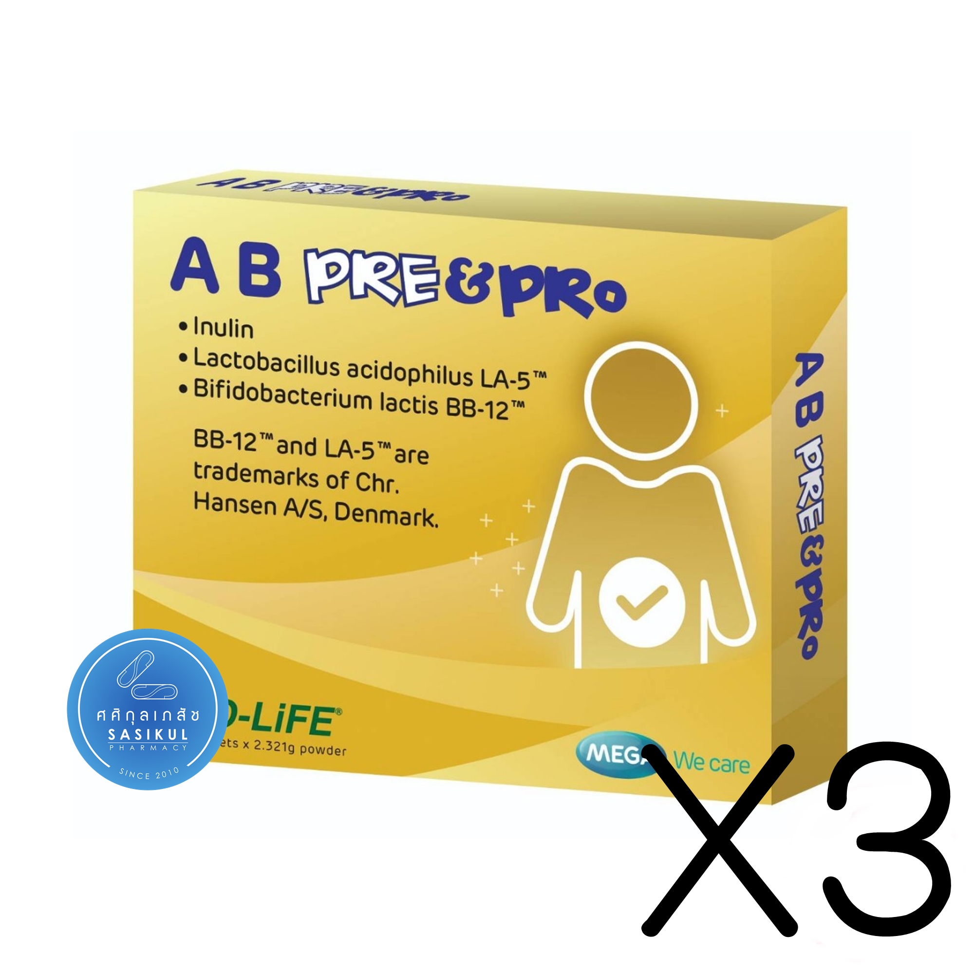 (ซื้อ3 ราคาพิเศษ) MEGA We Care AB Pre&Pro Biotics ช่วยปรับสมดุลลำไส้ บรรจุ 10ซอง สูตร TS6