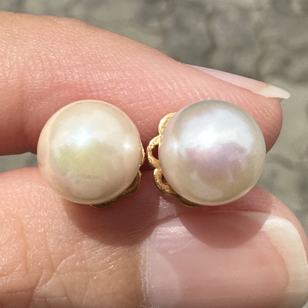 รหัส 64558 ต่างหู มุก two-tone 7.8 มิล แป้นทอง18K น่ารักมาก นน. 3.40 g