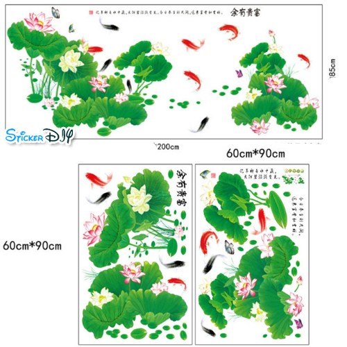 Bigsize Transparent Wall Sticker สติ๊กเกอร์ติดผนัง บ่อปลาคาร์ฟ "ความมั่งคั่ง เพิ่มพูน" (กว้าง200cm.xสูง85cm.)