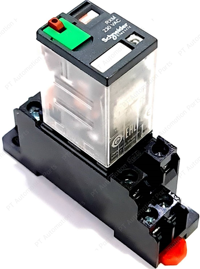 รีเลย์พร้อมซ็อกเก็ต ชไนเดอร์ Schneider Electric RXM2AB2P7 RXZE1M2C 230VAC 12A 2คอนแทค 8ขา มีไฟแสดงสถานะ LED