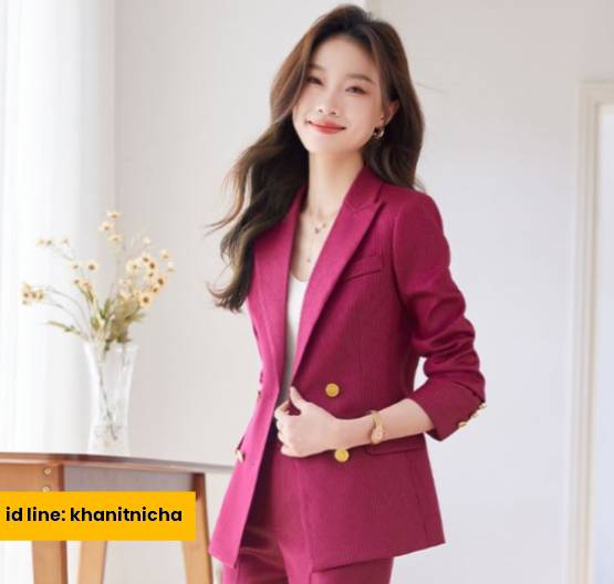 ชุดสูทกางเกง ชุดพนักงานต้อนรับ ชุดพนักงานออฟฟิศ สีชมพูกุหลาบ สีส้ม สีดำ