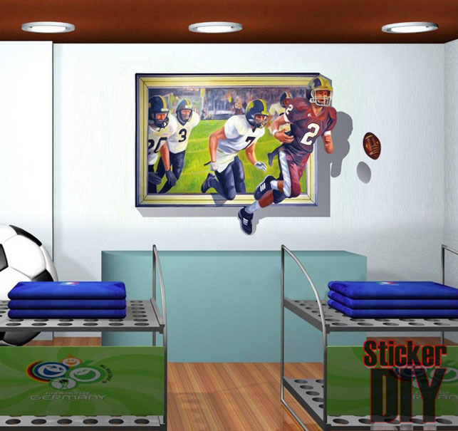 Transparent Wall Sticker สติ๊กเกอร์ติดผนัง 3D นักรักบี้ (กว้าง110cm.xสูง75cm)