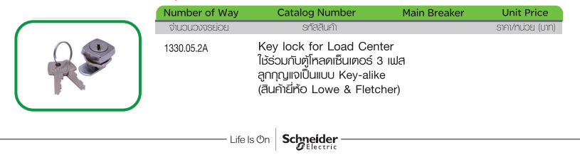 กุญแจตู้โหลดเซ็นเตอร์ 3 เฟส