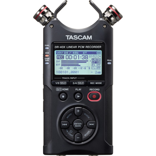 Tascam DR-40X *ของแท้รับประกันศูนย์* เครื่องบันทึกเสียง 4 แทร็ก, 96 kHz / 24-Bit, ไมค์ Stereo, ลำโพงในตัว, ช่องต่อหูฟัง