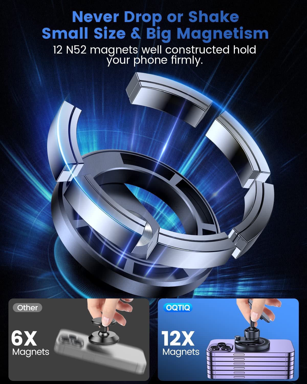 OQTIQ for MagSafe Phone Mount Magnetic Phone Holder for Tesla Car Dash Mount Phone Holder Fit Curved Surface Flexible Rotation