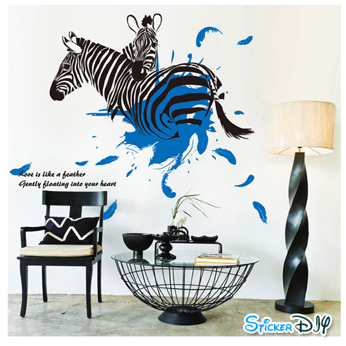 Transparent wall sticker สติ๊กเกอร์ติดผนัง Zebra feather (กว้าง120cm.xสูง70cm.)