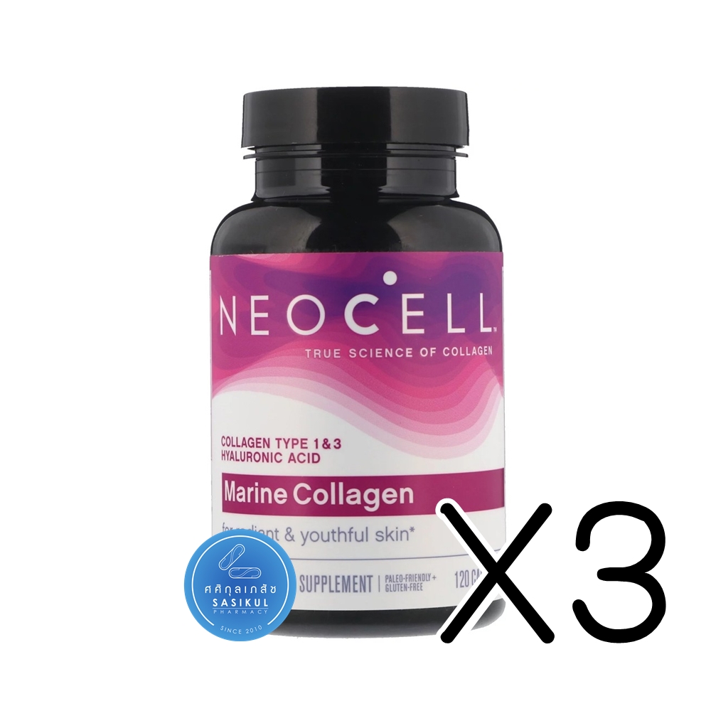 (ซื้อ3 ราคาพิเศษ) สูตรใหม่ Neocell Marine Collagen with Hyaluronic Acid 120 แคปซูล คอลลาเจนจากปลาทะเลน้ำลึก บำรุงผิวพรรณ