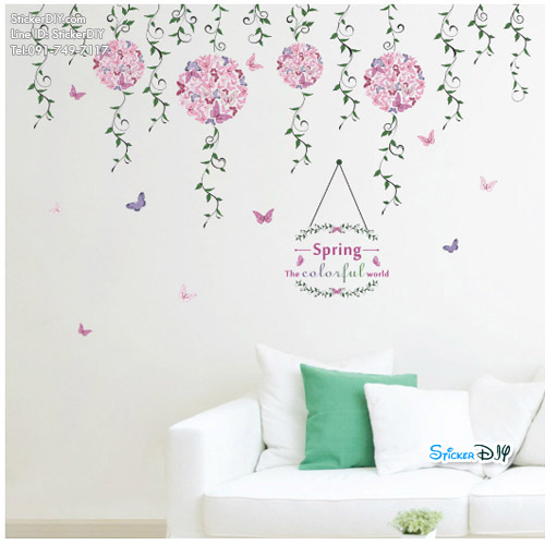 Transparent Wall sticker สติ๊กเกอร์ติดผนัง Spring the colorful world (กว้าง106cm.xสูง70cm.)