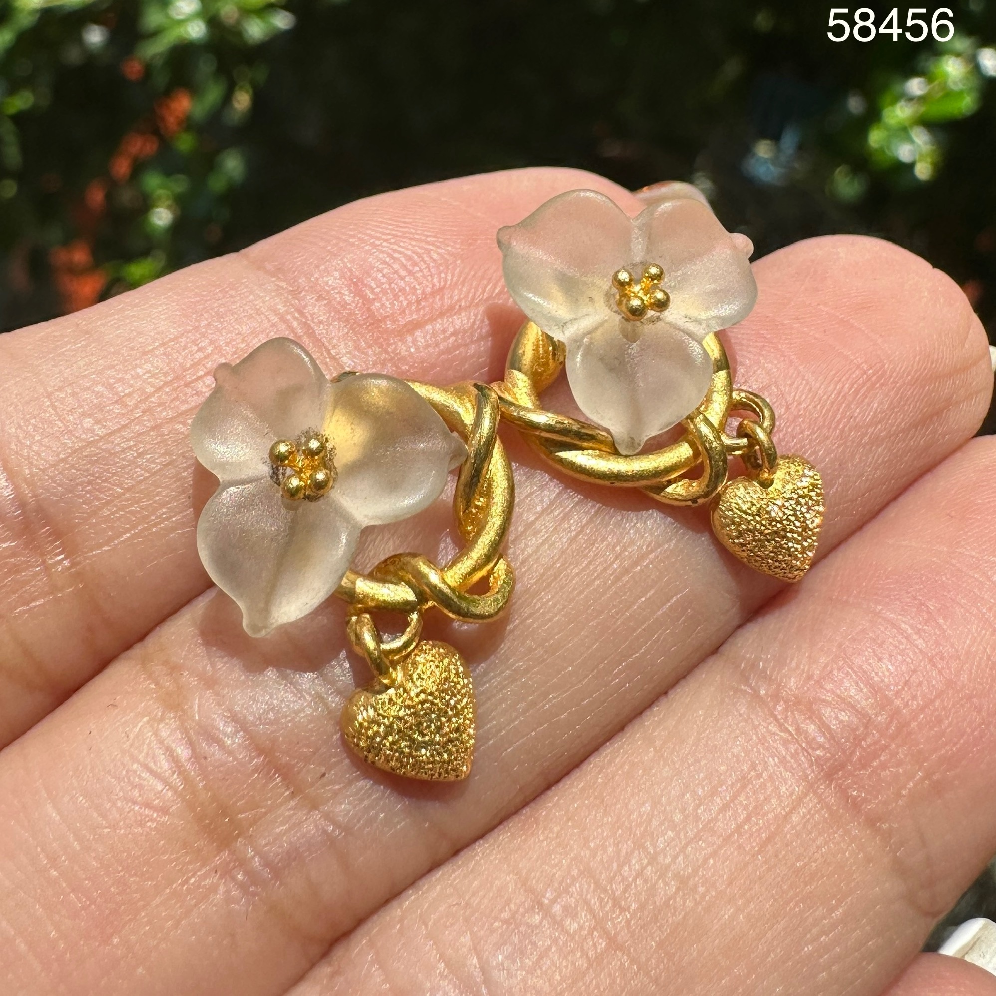 รหัส 58456 ต่างหู ทอง99.99 ตุ้งติ้ง ลายดอกไม้ งานสวยมาก นน. 7.48 g