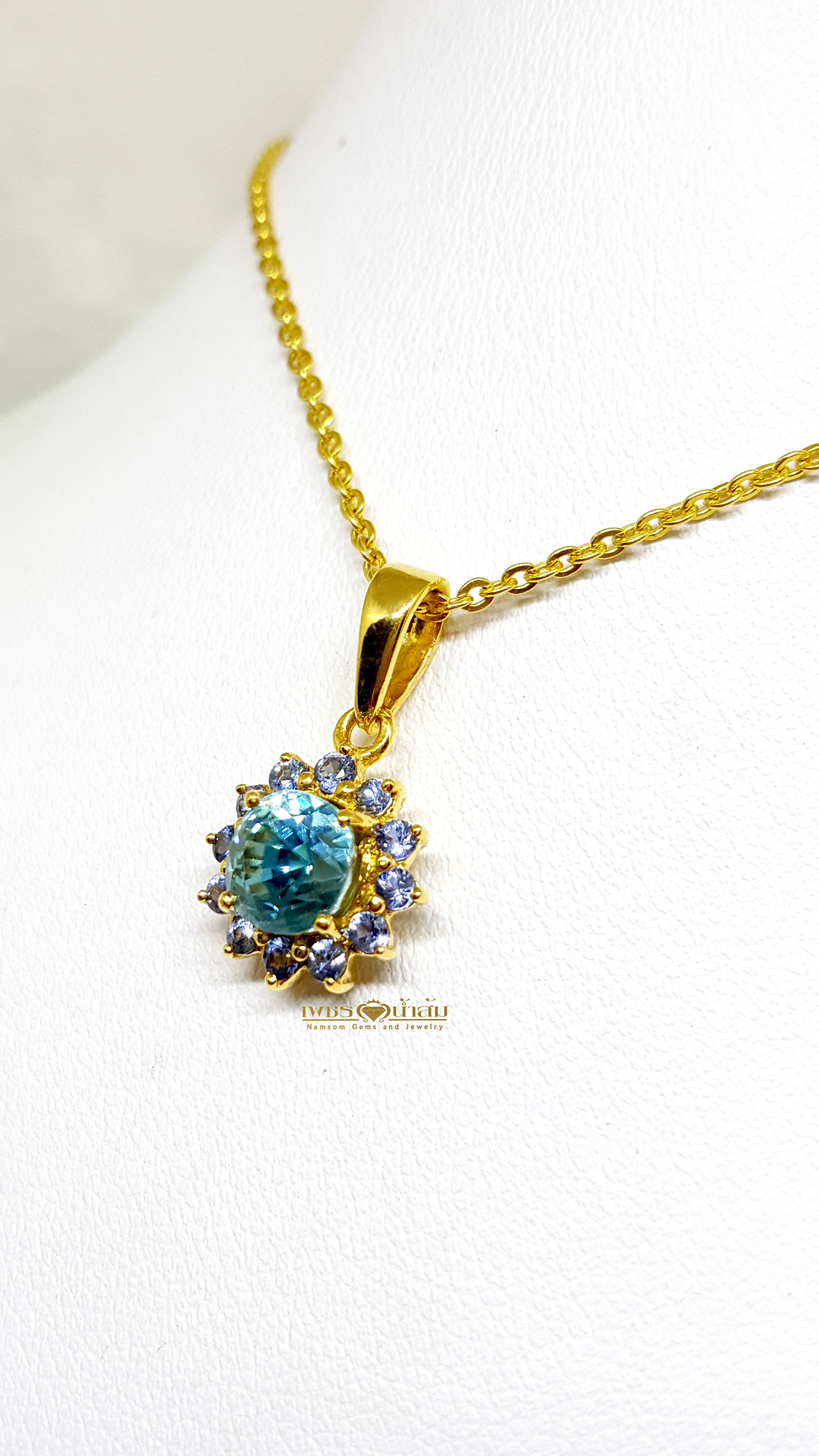 จี้พลอยเพทาย Blue Zircon สีสวยน้ำงาม งานคลาสสิก น่ารัก