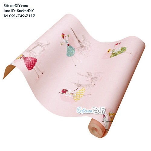 Wallpaper sticker วอลเปเปอร์แบบกาวในตัว Lady Eiffel (หน้ากว้าง 45cm.xยาว3.8m.)