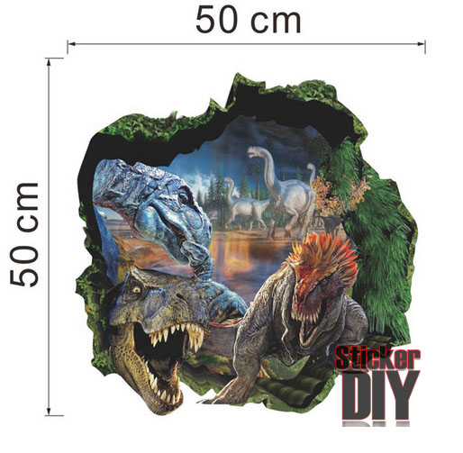 Wall Sticker สติ๊กเกอร์ติดผนัง 3D Jurassic Park สไตล์ D (กว้าง50cm.xสูง50cm.)