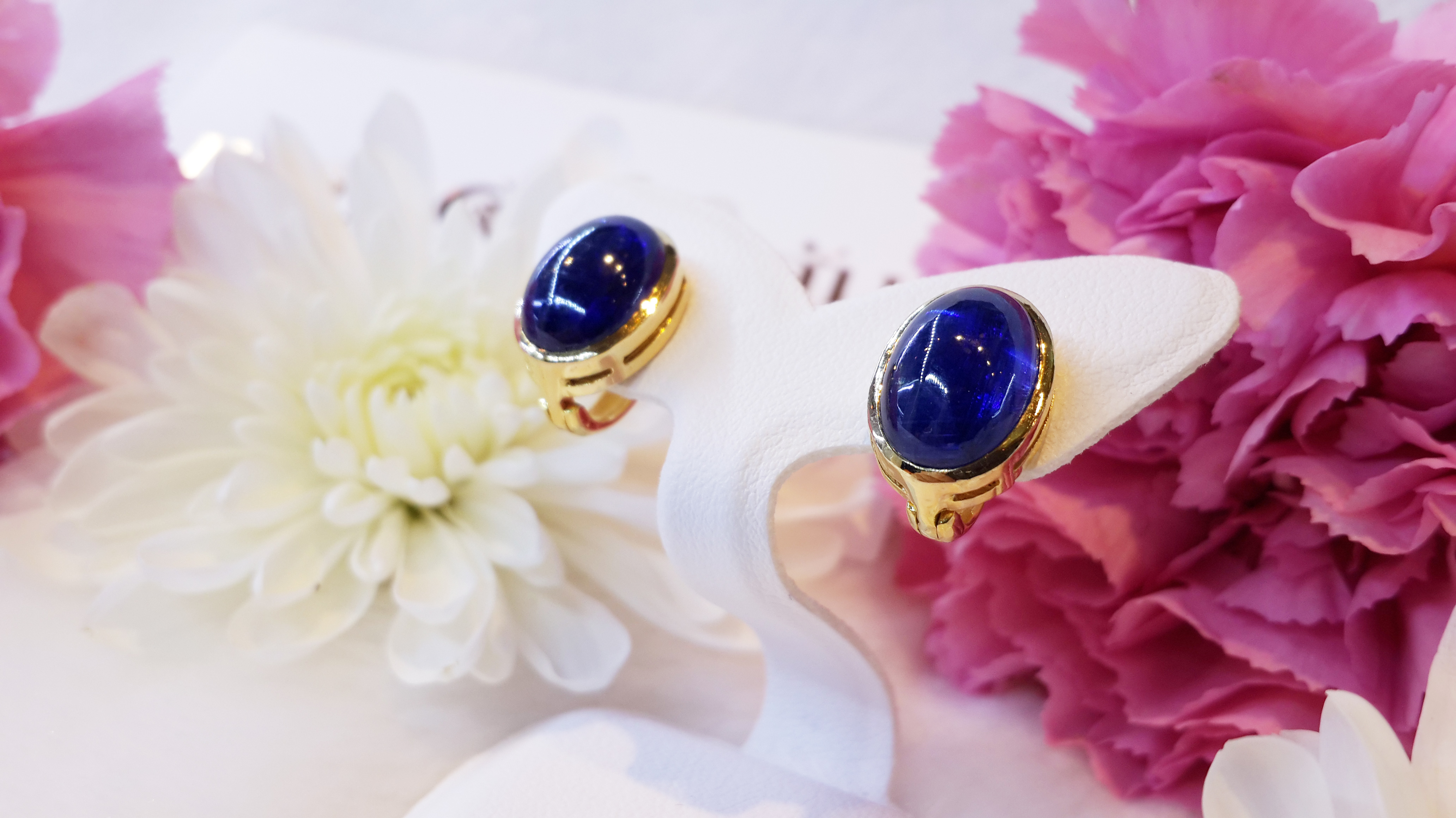 ต่างหูพลอย Kyanite เม็ดใหญ่ สีสวย รูปทรงกลม