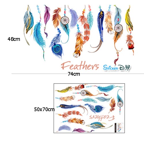 Transparent wall sticker สติ๊กเกอร์ติดผนัง ขนนกแห่งความโชคดี (กว้าง74cm.xสูง48cm.)