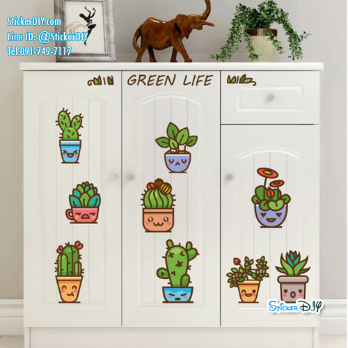 Transparent wall sticker สติ๊กเกอร์ติดผนัง กระถาง GREEN LIFE SK7115 (กว้าง57cm.xสูง77.5cm.)