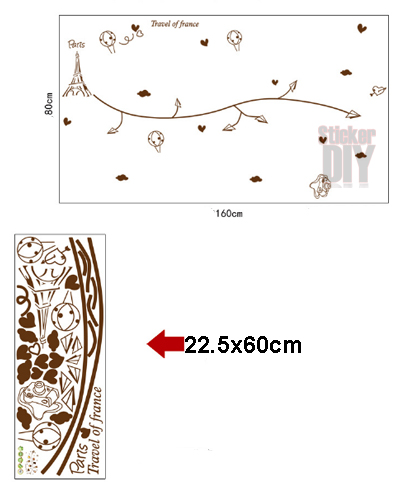 Transparent Wall Sticker สติ๊กเกอร์ติดผนัง Travel of france (กว้าง80cm.xยาว160cm.)