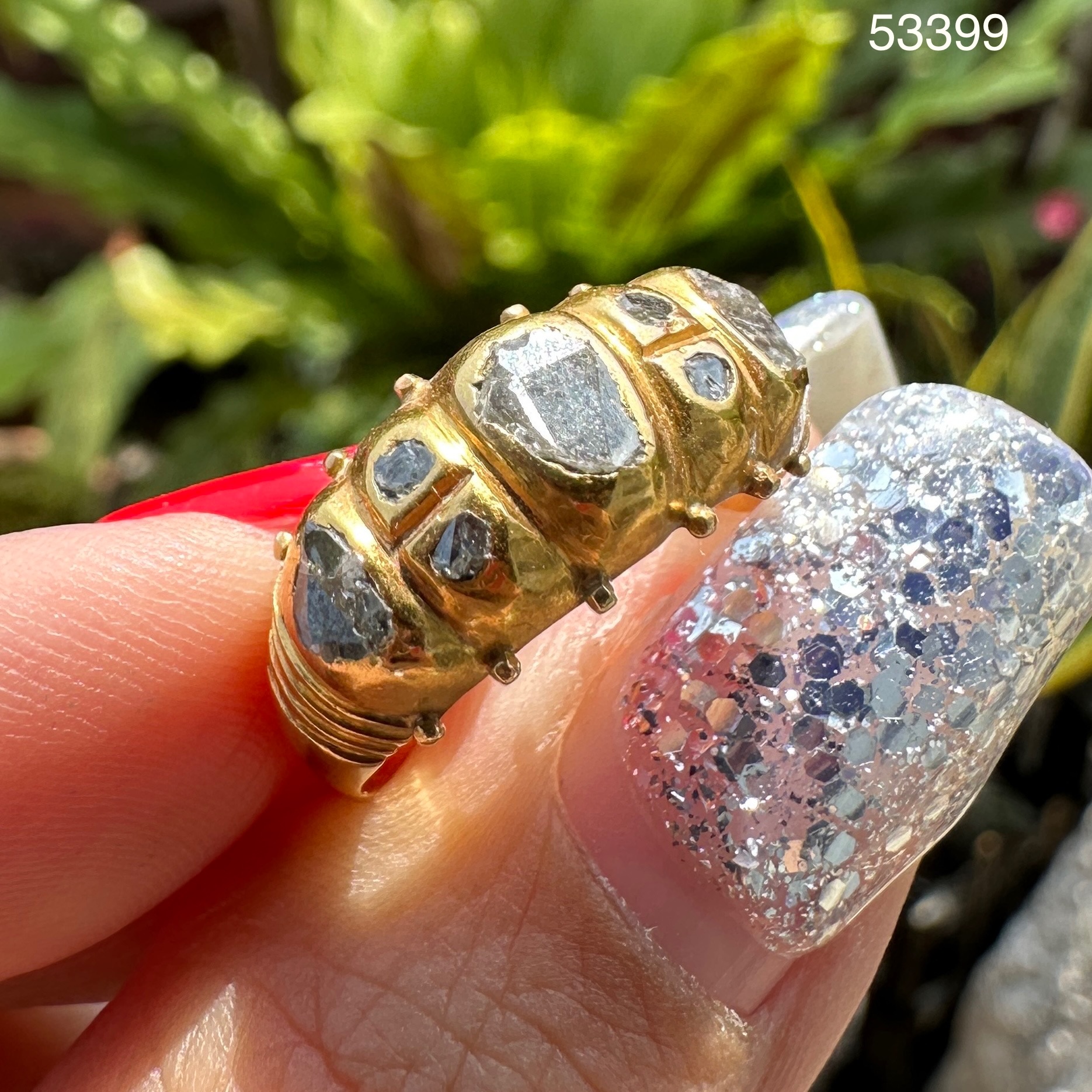 รหัส 53399 แหวน เพชรซีก ข้อมะขาม ทอง90 งานเก่า หลุดจำนำ สวยมาก นน. 3.58 g