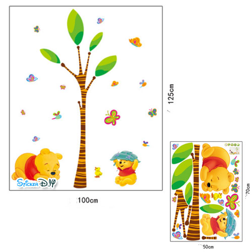 Transparent Wall Sticker สติ๊กเกอร์ติดผนัง Pooh Sleeping (กว้าง100cm.xสูง125cm)