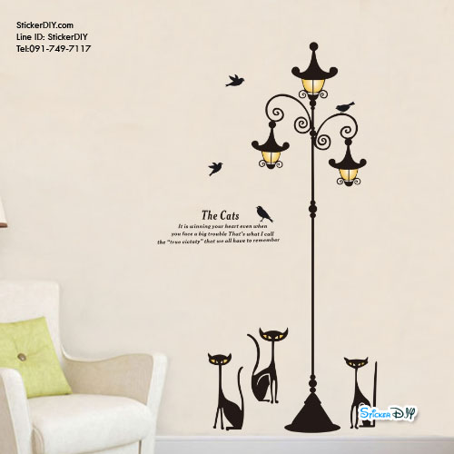 Transparent wall sticker สติ๊กเกอร์ติดผนัง เสาไฟ "The Cats" (กว้าง110cm.xสูง175cm.)