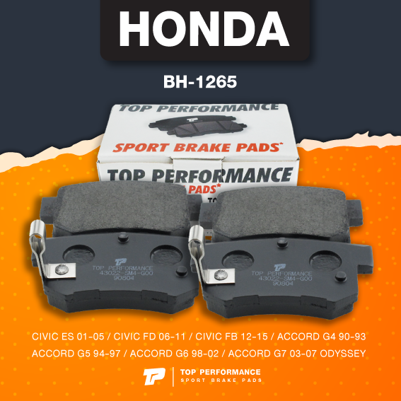 (ประกัน 3 เดือน) ผ้าเบรค หลัง HONDA CIVIC ES FD FB 01-15 / ACCORD G4 G5 G6 G7 / ODYSSEY - TOP PERFORMANCE JAPAN - BH 1265 - ผ้าเบรก ซีวิค