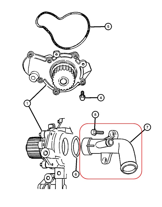 ท่อน้ำพลาสติกเข้าปั้มน้ำ CHRYSLER NEON / 4777172, คอท่อปั้มน้ำ