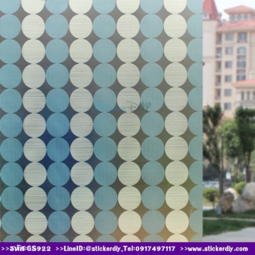 สติ๊กเกอร์ฝ้าติดกระจก แบบมีกาวในตัว Pattern วงกลมสีฟ้าสลับขาว(หน้ากว้าง90cm) เหลือเมตรละ 89 บาท