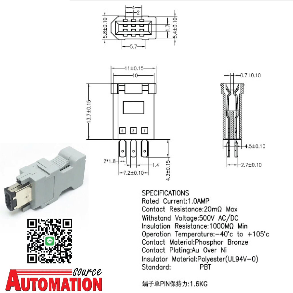 CN3 Encoder Connector 6P Male Connector , IEEE 1394