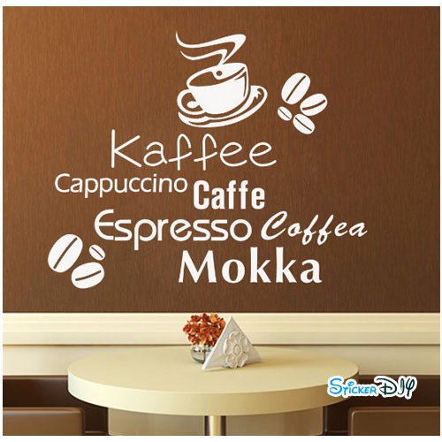Vinyl wall sticker สติ๊กเกอร์ติดผนัง Coffee สไตล์I สีขาว (กว้าง57cm.xสูง38cm.)