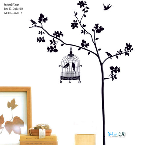 Transparent Wall Sticker สติ๊กเกอร์ติดผนัง ต้นไม้กรงนก (กว้าง105cm.xสูง147cm.)
