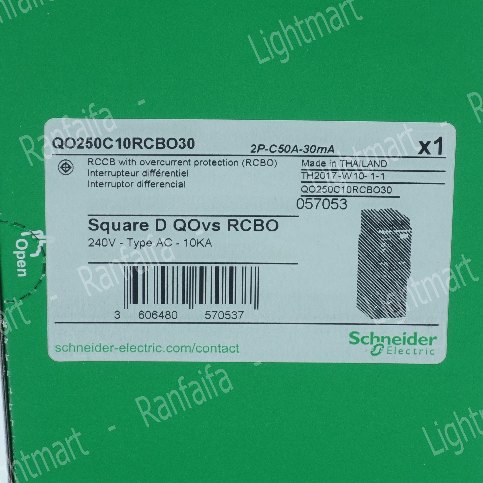 เมนเบรกเกอร์ 2P กันไฟดูด (RCBO) 16-63A "Schneider"