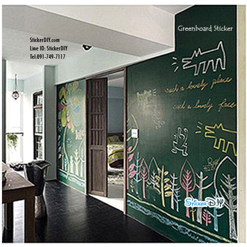 Greenboard sticker สติ๊กเกอร์กระดานดำติดผนัง ชอล์คเขียนลบได้ สีเขียว (หน้ากว้าง90cm.) เมตรละ180บาท