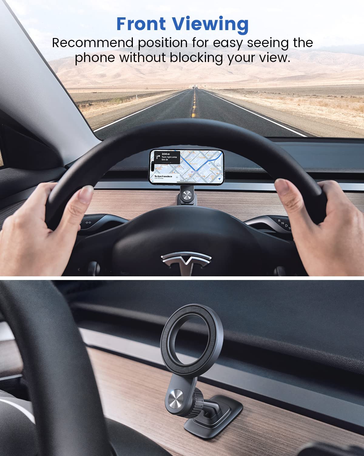 OQTIQ for MagSafe Phone Mount Magnetic Phone Holder for Tesla Car Dash Mount Phone Holder Fit Curved Surface Flexible Rotation