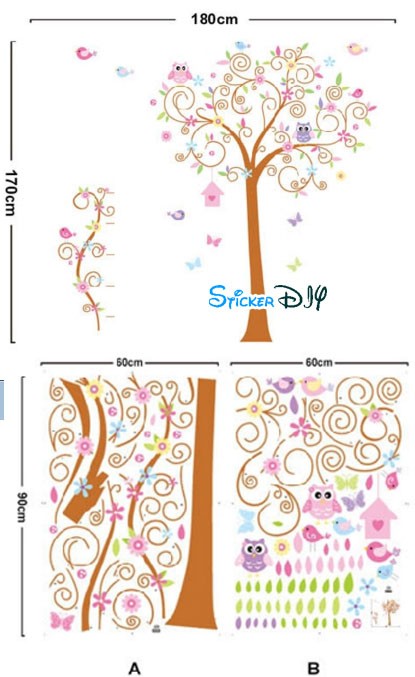 SALE Bigsize Transparent wall sticker สติ๊กเกอร์ติดผนัง บ้านต้นไม้นกฮูก (กว้าง150cm.xสูง85cm.)