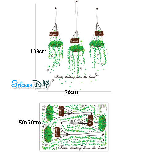Transparent wall sticker สติ๊กเกอร์ติดผนัง กระถางต้นไม้ห้อย Taste (กว้าง76cm.xสูง109cm.)