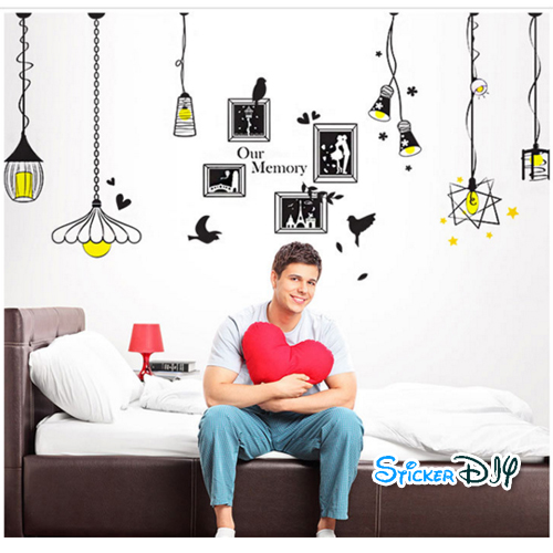 Transparent wall sticker สติ๊กเกอร์ติดผนังกรอบรูป โคมไฟ Our memory (กว้าง170cm.xสูง110cm.)