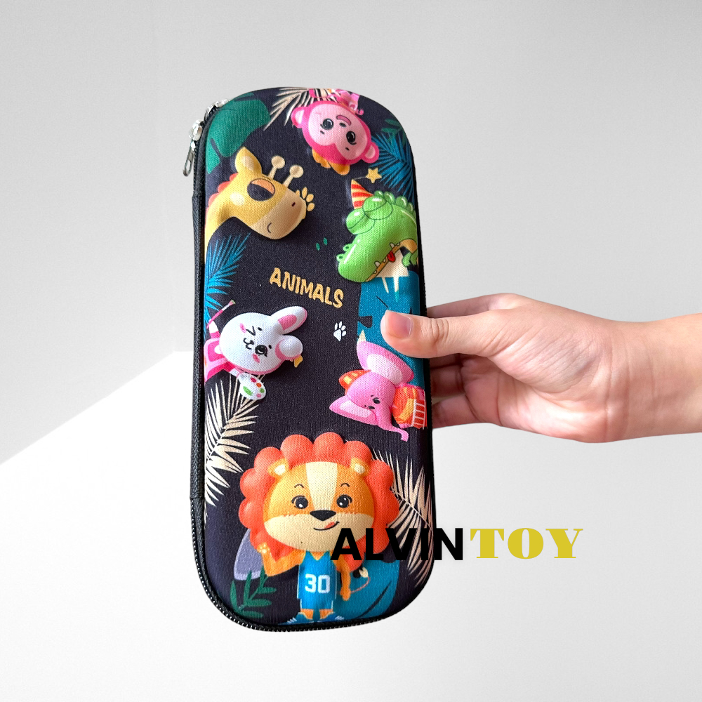 กระเป๋าดินสอไฟเบอร์ซิปรอบ ลายสัตว์น่ารัก