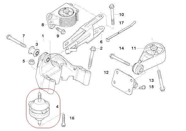 ยางรองแท่นเครื่อง ด้านขวาล่าง MINI (R50, R53) / 22116760448, 22116759732