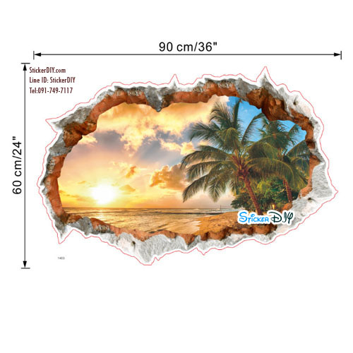 Wall Sticker สติ๊กเกอร์ติดผนังสามมิติ 3D หน้าต่าง BEACH C (กว้าง90cm.xสูง60cm.)