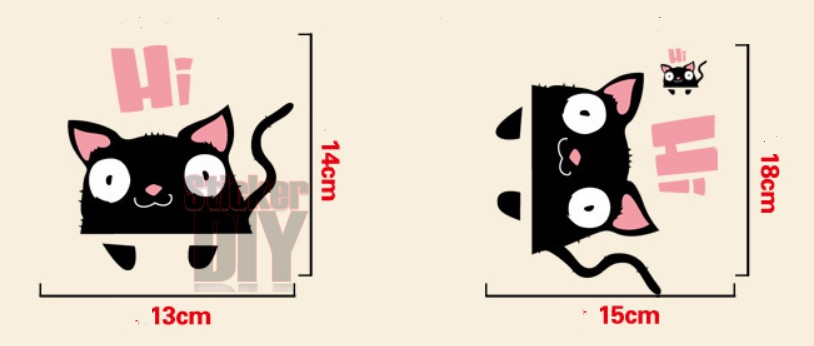 Transparent Wall Sticker สติ๊กเกอร์ติดผนัง Cat "HI" (กว้าง17cm.xสูง10cm.)